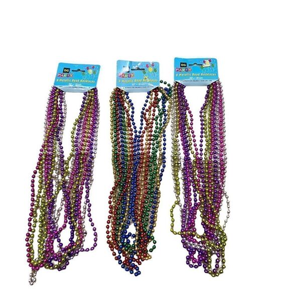 3 Packs Brand New Metallic Bead Necklaces 8 Per Pack - Picture 1 of 5